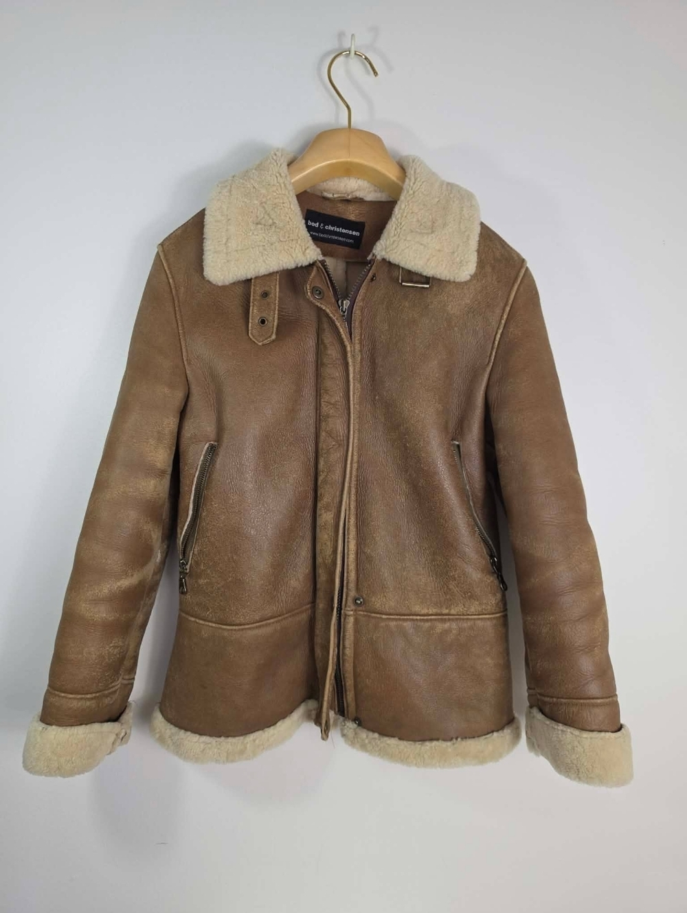 Bod & Christensen Shearling-Lined Brown Leather Jacket - Classic Aviator Style